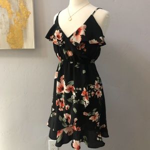 Black Floral Ruffle Dress